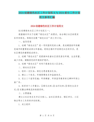 2024创建绿色社区工作计划范文与2024前台工作计划范文参考汇编