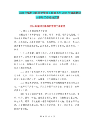 2024年镇村公路养护管理工作意见与2024年镇森林防火半年工作总结汇编