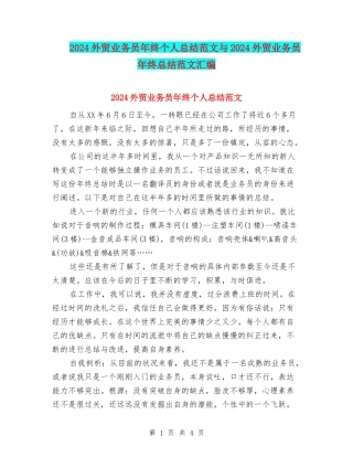 2024外贸业务员年终个人总结范文与2024外贸业务员年终总结范文汇编