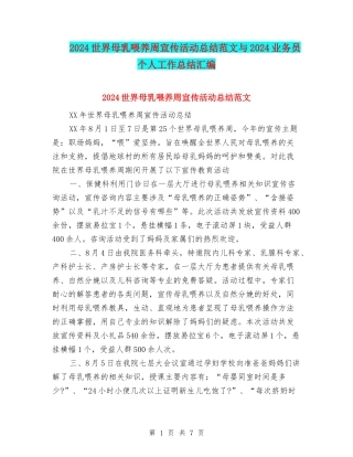 2024世界母乳喂养周宣传活动总结范文与2024业务员个人工作总结汇编