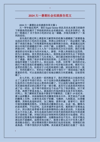 2024大一暑期社会实践报告范文