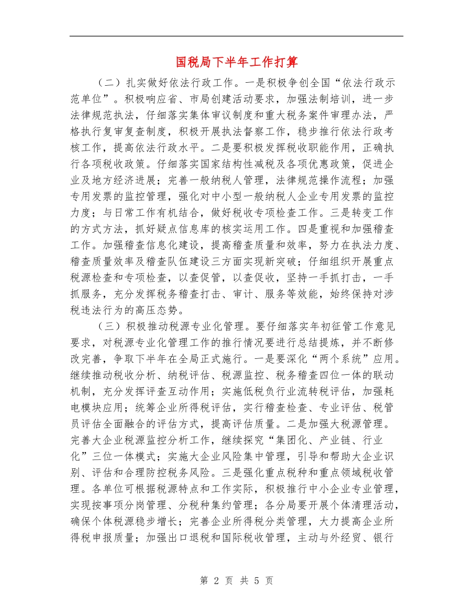 国税局下半年工作打算_第2页