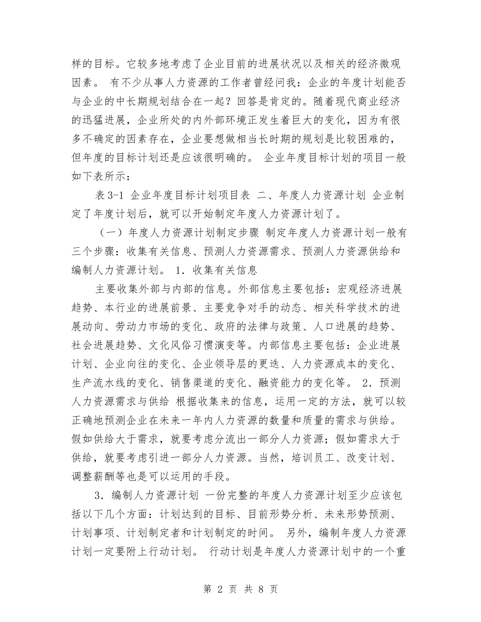 2024年年度人力资源计划2与2024年年度供应室工作总结及年工作计划范文汇编_第2页