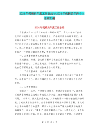 2024年促销员年度工作总结与2024年促销员年终个人总结汇编