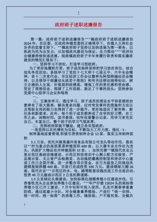 政府班子述职述廉报告