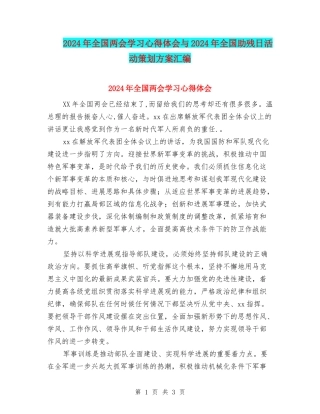 2024年全国两会学习心得体会与2024年全国助残日活动策划方案汇编