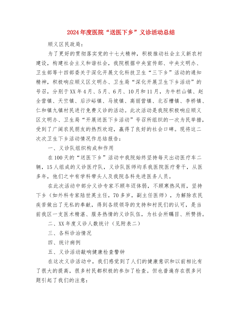 2024年度医生工作总结与2024年度医院“送医下乡”义诊活动总结汇编_第3页