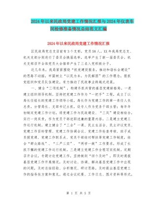 2024年以来民政局党建工作情况汇报与2024年仪表车间检修准备情况总结范文汇编