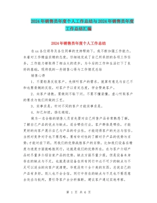 2024年销售员年度个人工作总结与2024年销售员年度工作总结汇编