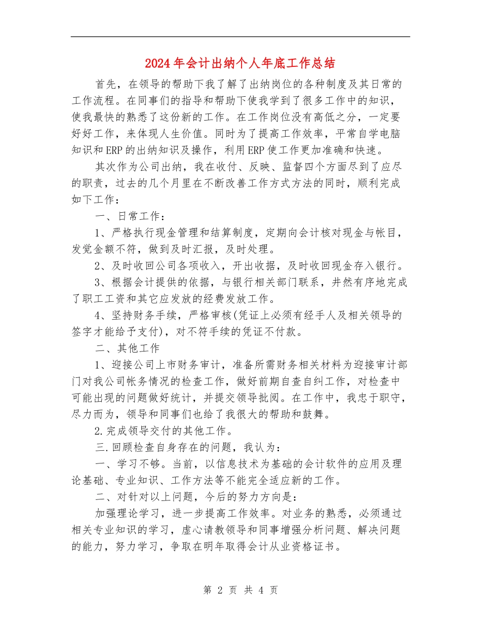 2024年会计出纳个人年底工作总结_第2页