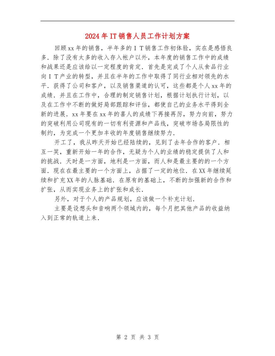 2024年IT销售人员工作计划方案_第2页