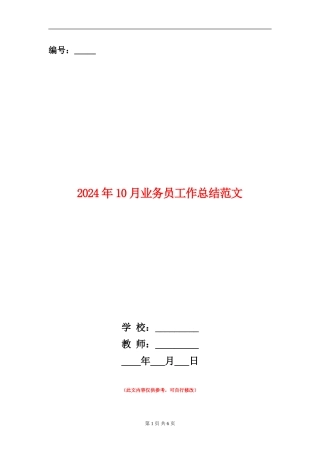 2024年10月业务员工作总结范文