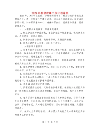 2024年科室护理工作计划范例