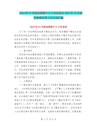 2024年12月执法档案个人工作总结与2024年12月政府招商引资工作计划汇编