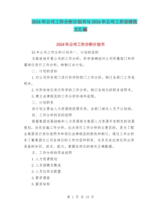 2024年公司工作分析计划书与2024年公司工作安排范文汇编