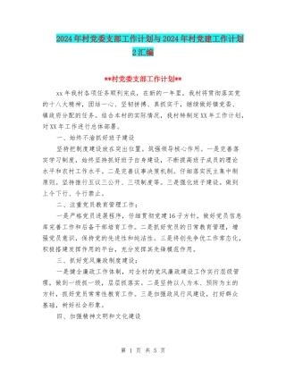 2024年村党委支部工作计划与2024年村党建工作计划2汇编