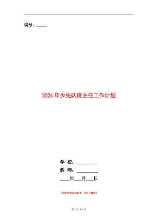 2024年少先队班主任工作计划