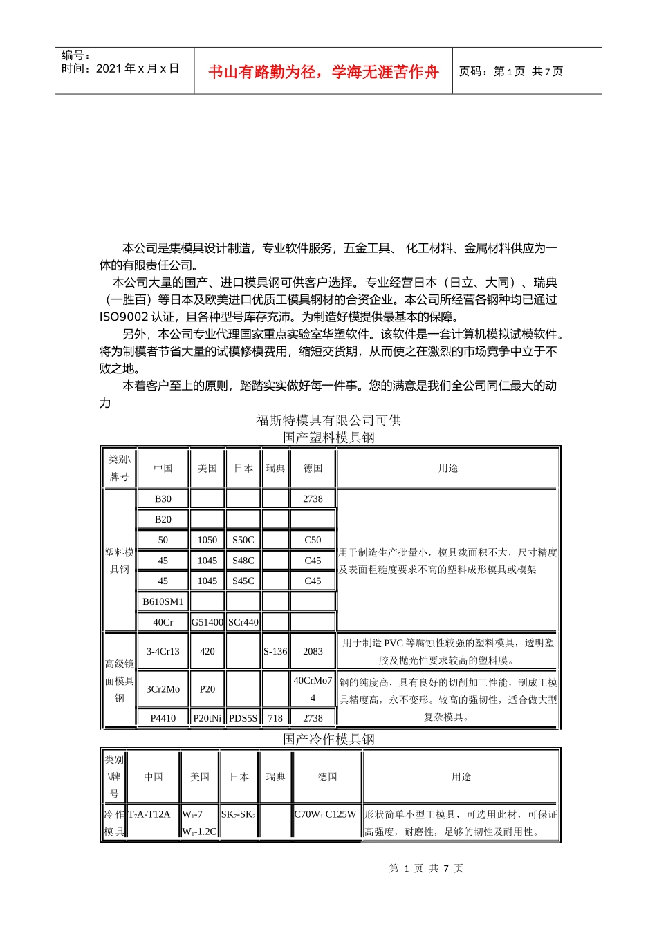 模具设计的钢材选用_第1页