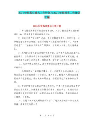 2024年贸易办重点工作计划与2024年资料员工作计划汇编