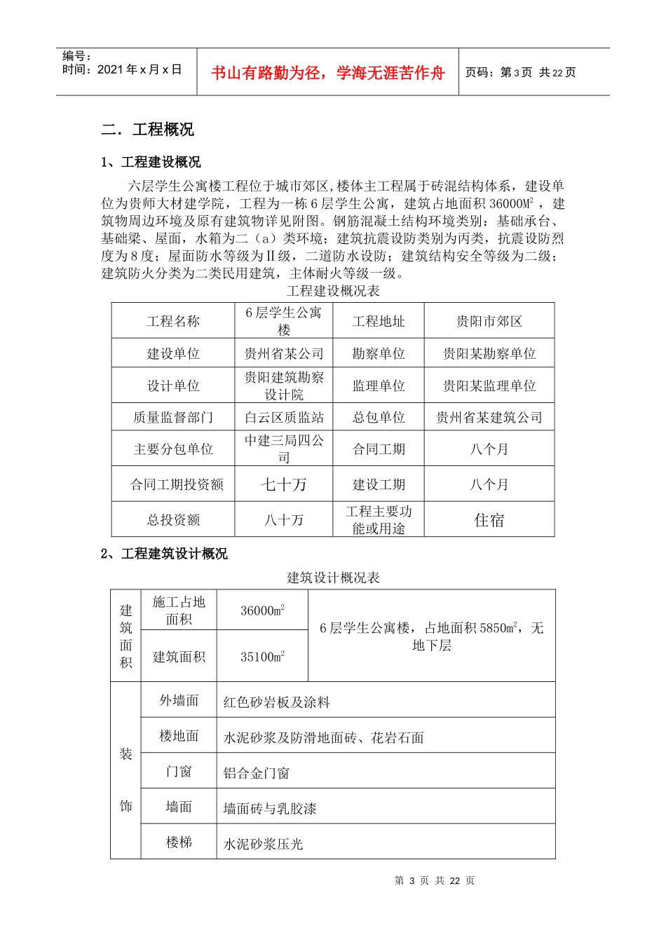 某学校学生公寓楼砖混结构工程施工组织设计书_第3页
