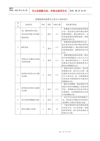 机械基础实验教学示范中心实验项目表(请点击查看)-机械基