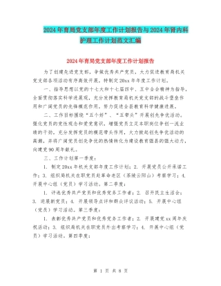 2024年育局党支部年度工作计划报告与2024年肾内科护理工作计划范文汇编