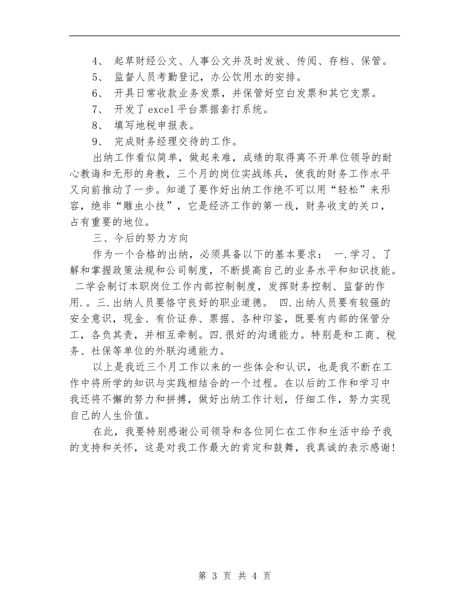 2024出纳三个月试用期工作总结_第3页