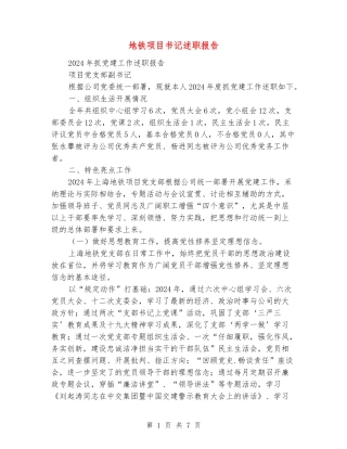 地铁项目书记述职报告