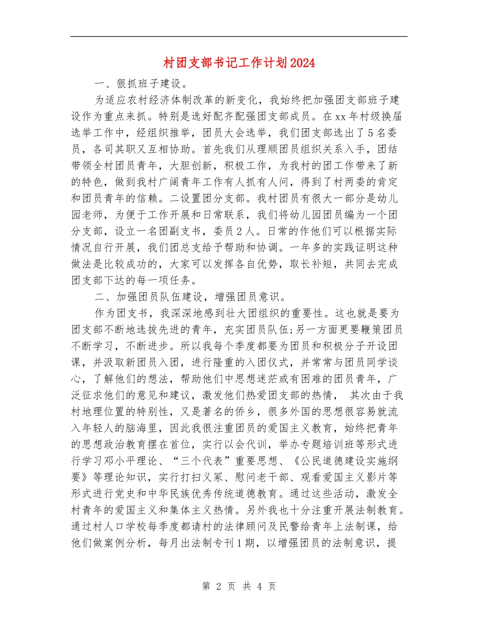 村团支部书记工作计划2024_第2页