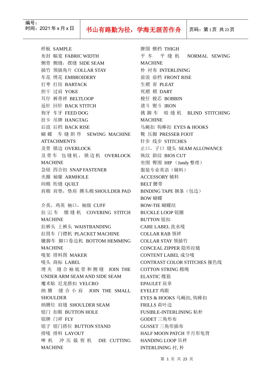 服装专业英语词汇_第1页