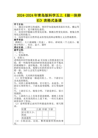 2024-2024年青岛版科学五上《做一块卵石》表格式备课