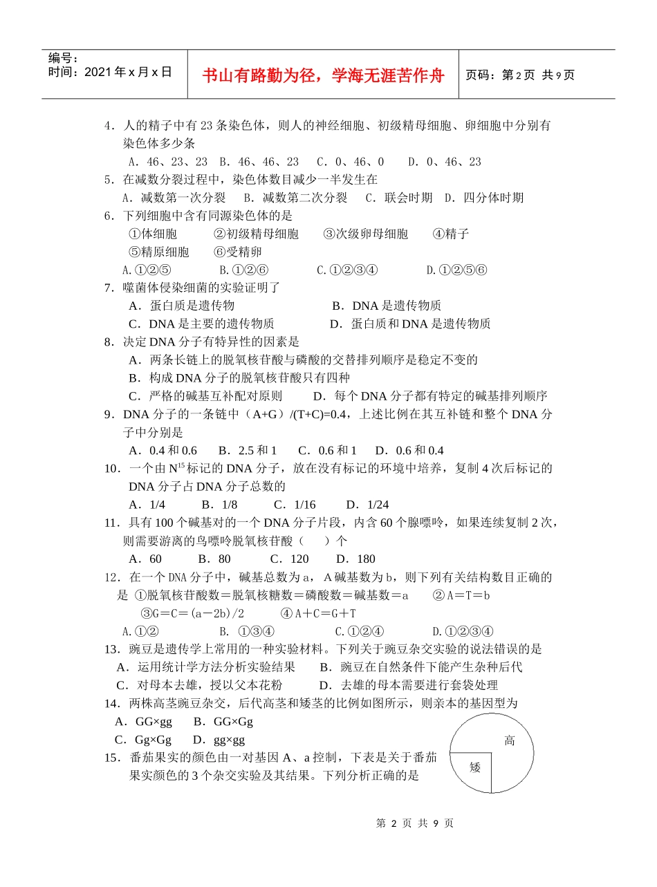 江苏省兴化中学生物测试模拟试卷_第2页