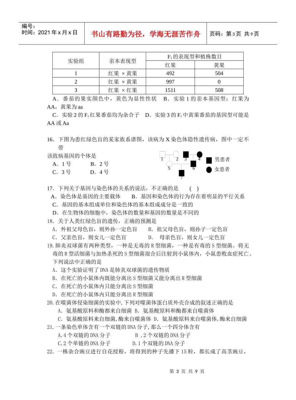 江苏省兴化中学生物测试模拟试卷_第3页
