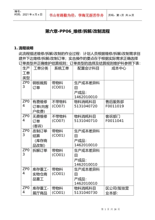 某家具公司维修拆解改制流程