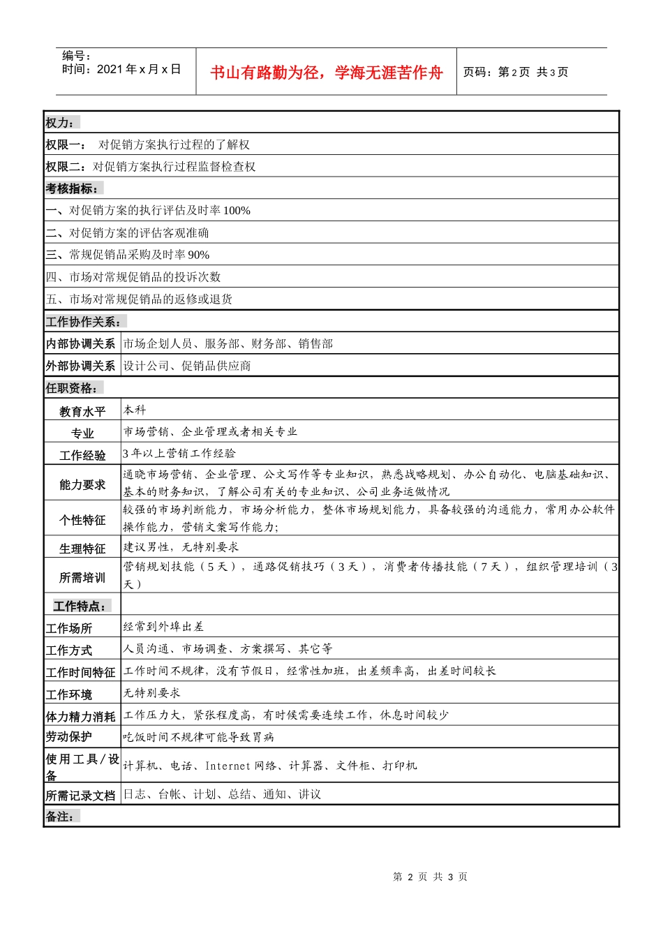 某啤酒企业促销执行岗位说明书_第2页