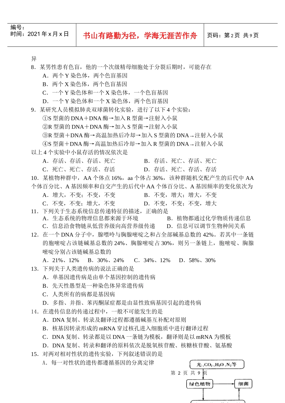 泰州市民兴实验中学07-08学年度第二学期期末考试高一(选修)生物试卷_第2页