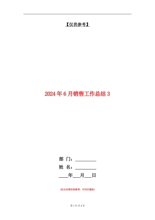 2024年6月销售工作总结3