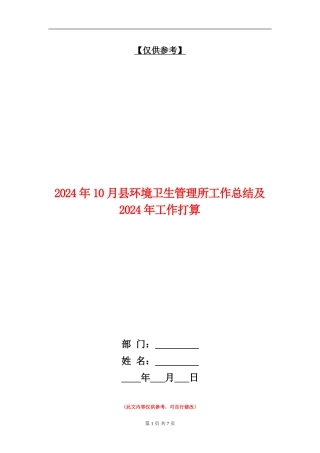 2024年10月县环境卫生管理所工作总结及2024年工作打算