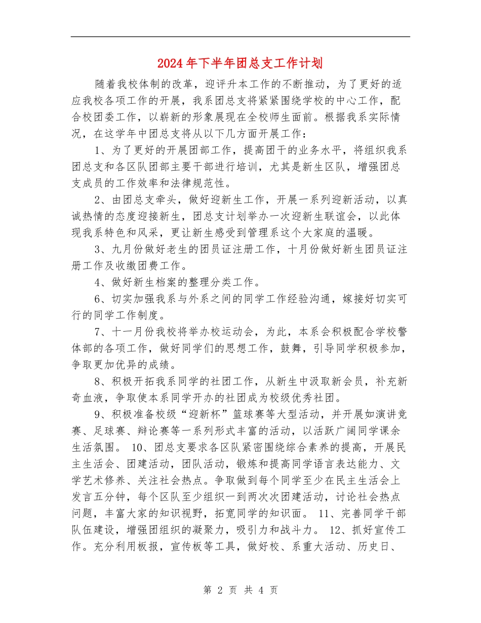 2024年下半年团总支工作计划_第2页