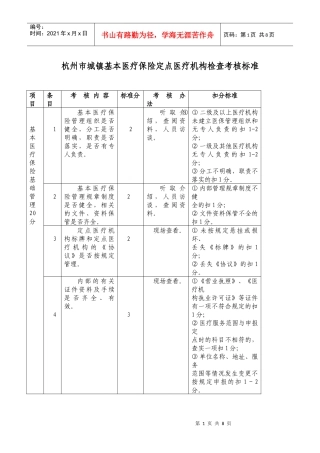 杭州市城镇基本医疗保险定点医疗机构检查考核标准