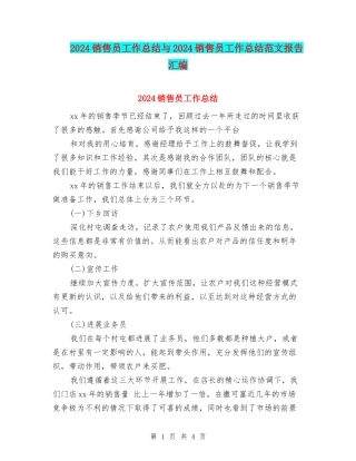 2024销售员工作总结与2024销售员工作总结范文报告汇编