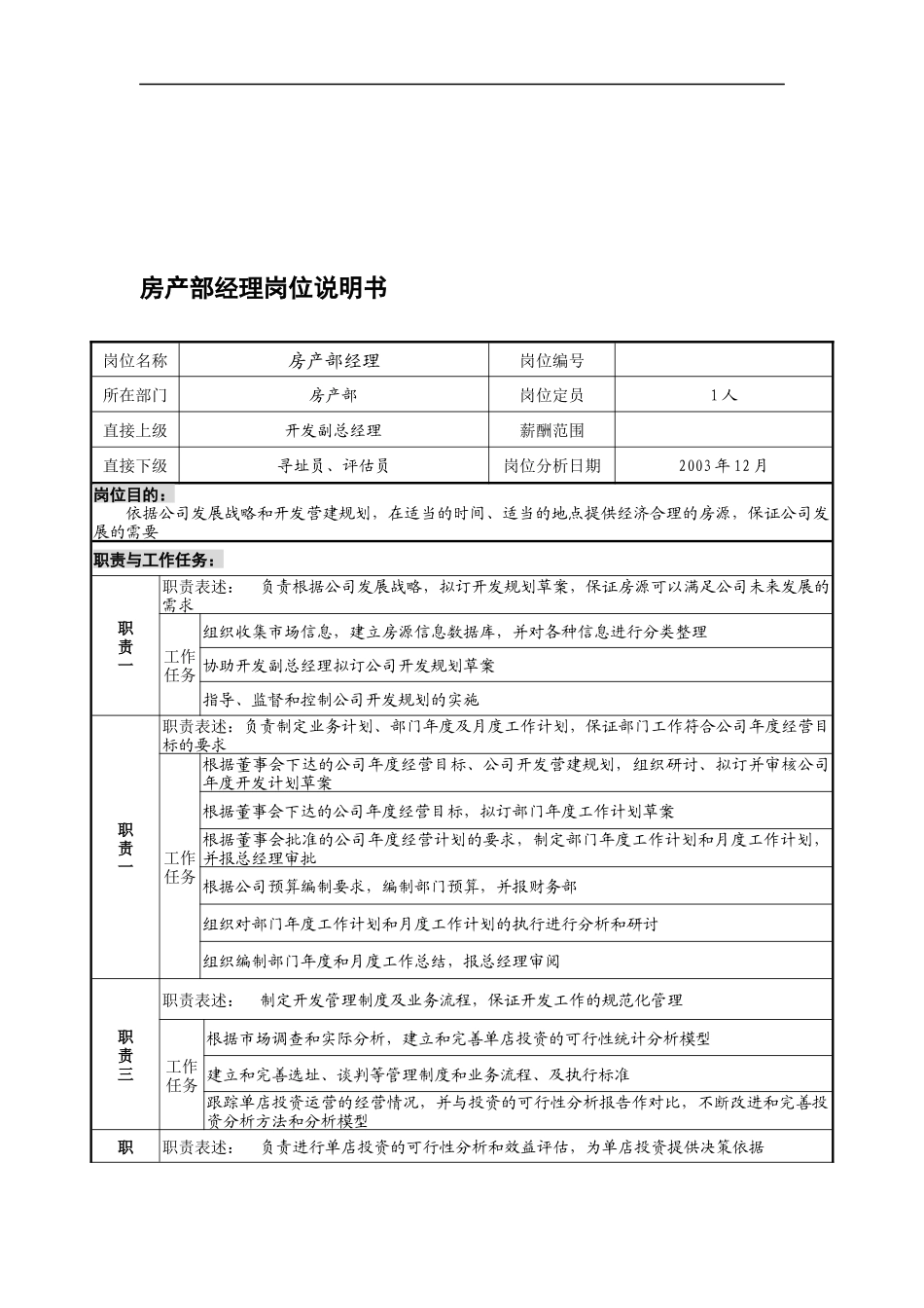某餐饮企业房产部经理岗位说明书(doc)_第1页