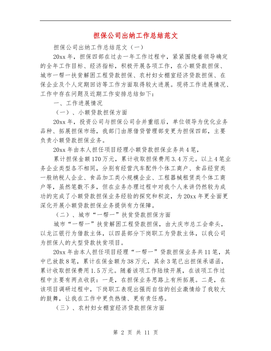 担保公司出纳工作总结范文_第2页