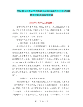 2024年3月个人工作总结1与2024年3月个人试用期转正工作总结范文汇编