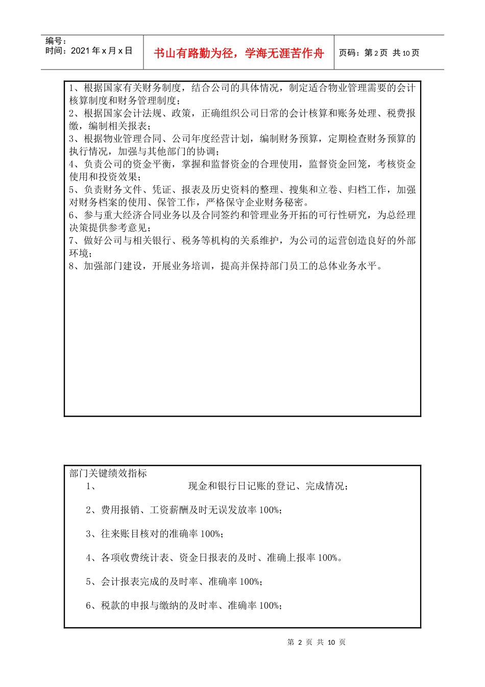 物业公司财务部岗位职责说明书_第2页