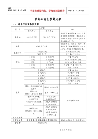 煤矿内部市场化核算定额修订