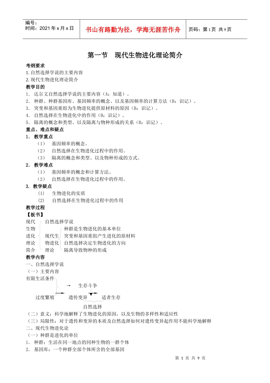 现代生物进化理论简介_第1页