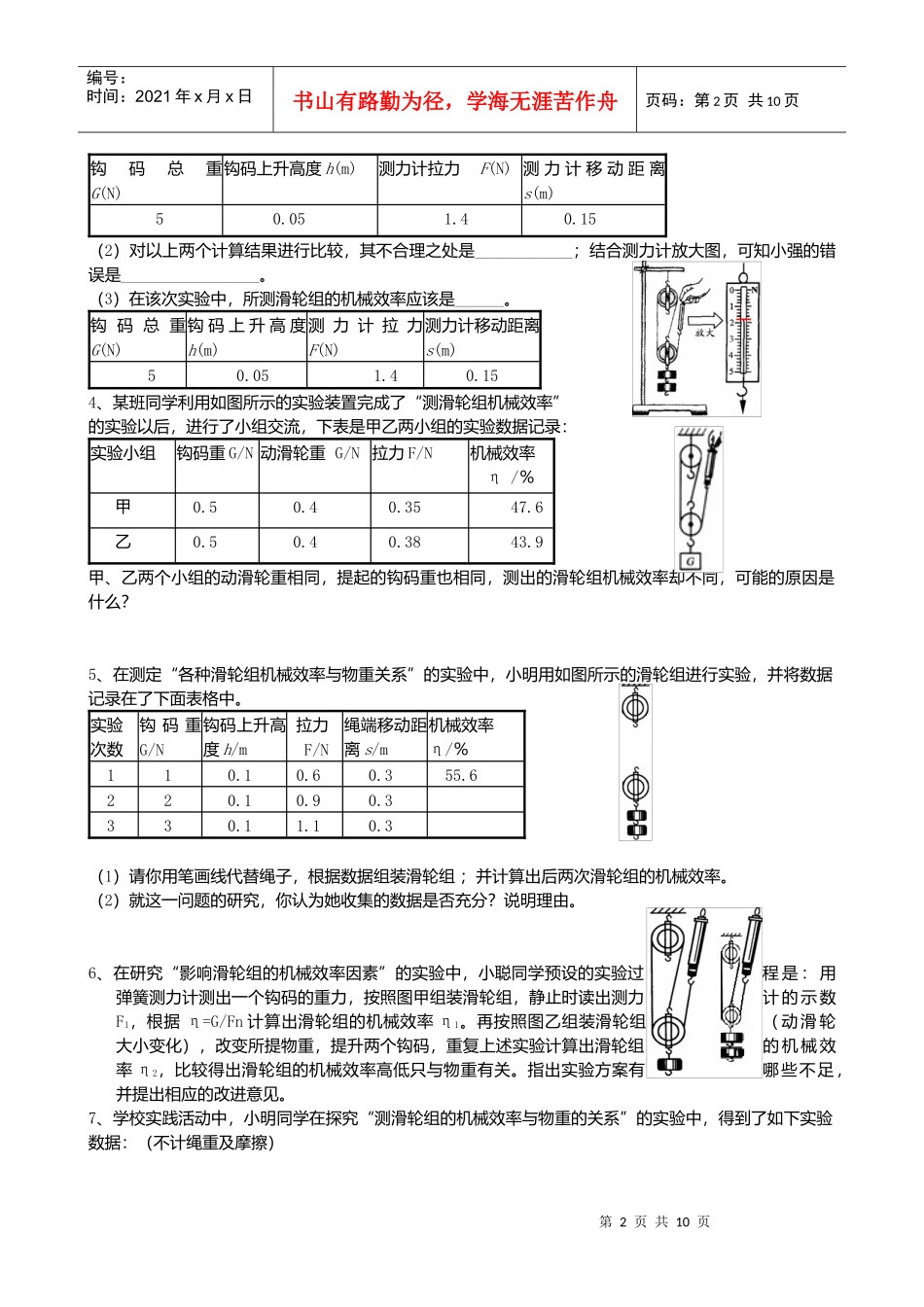 物理实验探究专题14 滑轮组机械效率_第2页
