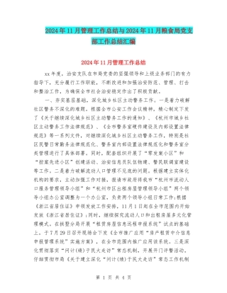 2024年11月管理工作总结与2024年11月粮食局党支部工作总结汇编