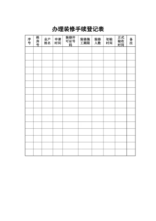 物业管理表格-办理装修手续登记表